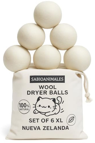 Bolas Secadora de Ropa – Pack 6 Bolas de Secado para Secadora de Lana Natural de Oveja de Nueva Zelanda – Ecológicas, Reutilizables y Sin Químicos – Suavizan Ropa y Reducen Tiempo de Secado