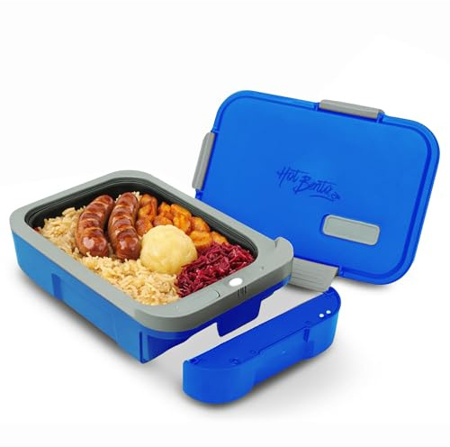 Hot Bento Plus – Electric Heated Lunch Box, Self-Heating, Rechargeable Food Warmer with Removable Battery, 10-Min Heat, Battery Powered Lunch Box for School, Office, Travel - Ocean Blue