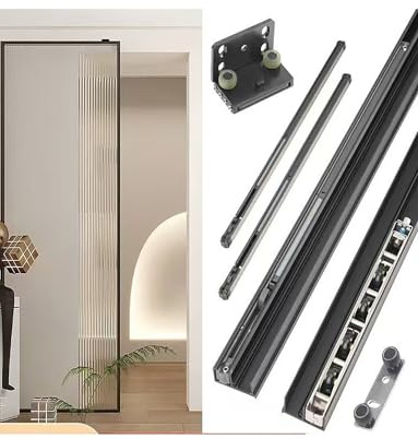Herrajes for puertas Ghost, dos vías, sin rieles, invisibles, for puertas corredizas, divisorias de dormitorios, colgantes(120cm/3.9ft)