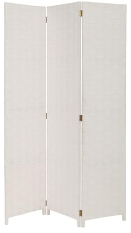 DRW Paravent mit 3 Blättern aus geflochtenem Papier in Weiß, 60 x 30 x 116 cm
