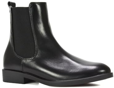 ESSEX GLAM Women's Ankle Boots Ladies Flat Chelsea Pixie Elastic Gusset Synthetic Leather Pull On Booties Size 3-8