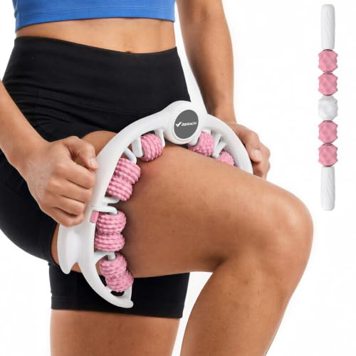 MERACH Cellulite Massagegerä – Anti Cellulite Massagegerät | mit 14 Abnehmbaren 360°Rollen, Lymphdrainage Gerät für Bauch Beine Po Nacken, Cellulite Roller Massageroller - Rosa