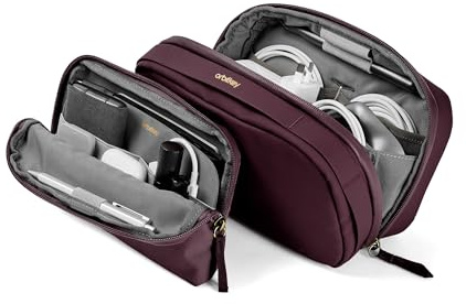 Orbitkey 2-in-1 Tech Accessory Pouch - Plum | Detachable Slim Sleeve | Organises Cables & Chargers | Water-Resistant Fabric | Travel Ready