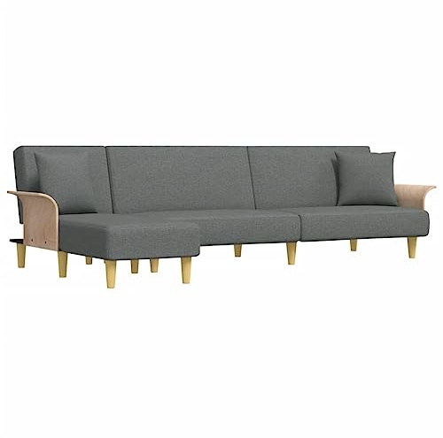 Foknhdi Schlafsofa L-Form Dunkelgrau 279x140x70 cm Stoff Recamiere mit Bettkasten Modernes Design Robust und Langlebig für Wohnzimmer Gästezimmer Büro