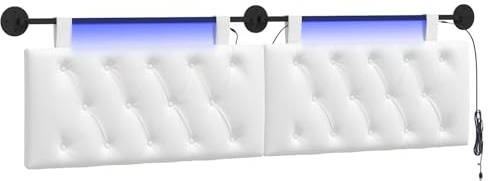 vidaXL Hängendes Kopfteil Mit LED Licht Weiß Stoff, Moderner Schlafzimmerkopf, rechteckiges Polster, Cozier Rückenlehne, minimalistische Deko, platzsparend