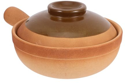 TEMPNAP Olla de Barro China Tradicional de Cerámica 850ml con Tapa y Mango para Cocinar Arroz y Guisos en Estufa, Fácil de Limpiar y Resistente a Quemaduras