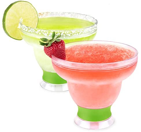 Host Freeze - Lot de 2 verres à margarita, verres à cocktail à double paroi contenant un gel réfrigérant, Vert
