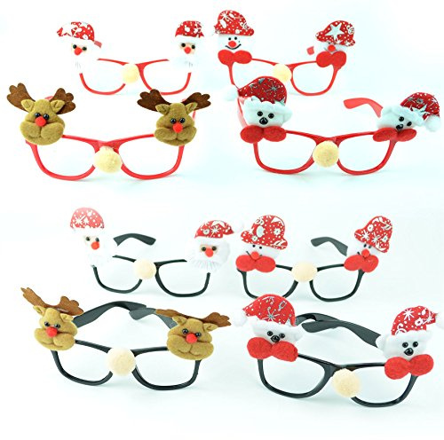 Gifts 4 All Occasions Limited 4Pk Novelty Christmas Party Glasses Xmas Fancy Costume Accessories Christmas Socking Fillers Snowman, Santa, Reindeer