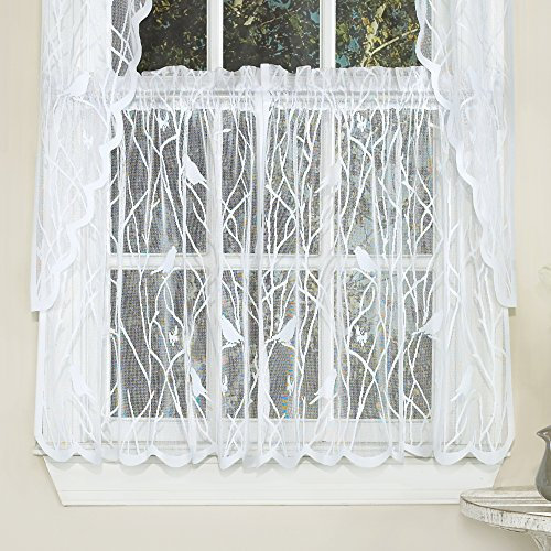 Sweet Home Collection Küchenfenster-Vorhang, Girlande oder Volant, mit stilvollen und einzigartigen Mustern und Designs, für alle Heimdekorationen, 91,4 cm, Songbird weiß