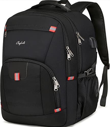 Cafele Mochila portátil de 17,3 pulgadas, mochila impermeable masculina, mochila de trabajo diario, mochila universitaria con puerto USB, mochila escolar-Negra