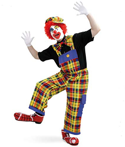 KarnevalsTeufel Clown Set - Latzhose, Schleife und Mütze Clown Kostüm Harlekin Zirkus Witzbold Kostüm für Erwachsene (M)