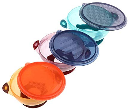 Tubayia Lot de 3 bols antidérapants en silicone pour bébé avec ventouse et couvercle.