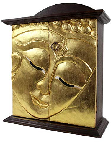 Oriental Galerie Schrank Buddha Hängeschrank Medizinschrank Blattgold Akazienholz Flurschrank 65cm Braun Gold
