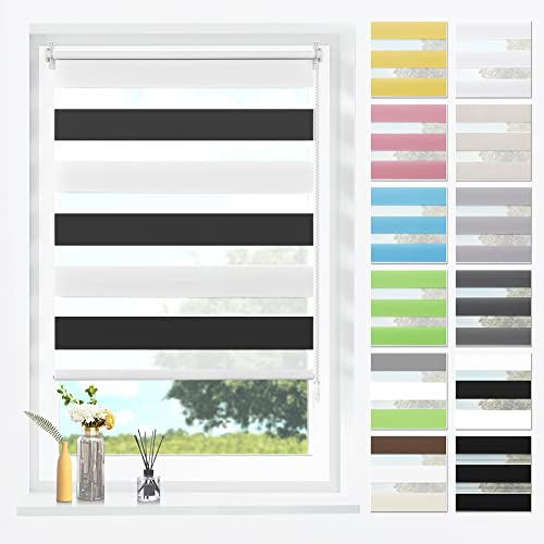 SBARTAR Doppelrollo Schwarz-weiß B35xH150cm(Stoffbreite 35cm) | Duo Rollo lichtdurchlässig Fensterrollo für innen verdunkelnd, ZeBrarollo für Fenster und Tür