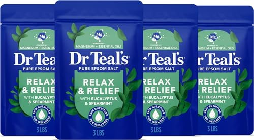 Dr Teal's Pure Epsom Salt, Relax & Relief with Eucalyptus and Spearmint, 3 lb (Pack of 4)