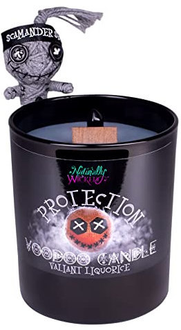 Naturally Wicked Voodoo Schutz Kerze | Inc Voodoo Puppe & Kristallstab | Vegane Kristallzauberkerze
