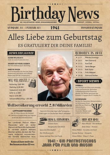 PRINTALA Geburtstagszeitung - personalisiert mit Deinem Text & Foto | Jahrgang nach Wahl | Posterdruck (1941)
