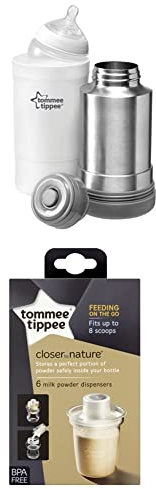Tommee Tippee Closer to Nature Portable Travel Baby Bottle & Food Warmer for Breast Milk, Formula and Baby Food & Milk Powder Dispensers x 6
