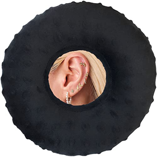 BNRendles Ohrloch-Piercing-Kissen für Ohrenschmerzen, Seitenschläfer, CNH-Kissen, Druckschmerzlinderung, Ohrenschutz, Lebensretter, Tinnitus-Unterstützung, Nackenkopf, Minky-Punkt-Schwarz