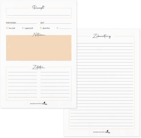 CreativeRobin RezeptBlock mit 50 Rezept-Blättern | A5 orange | 2-seitig bedruckt