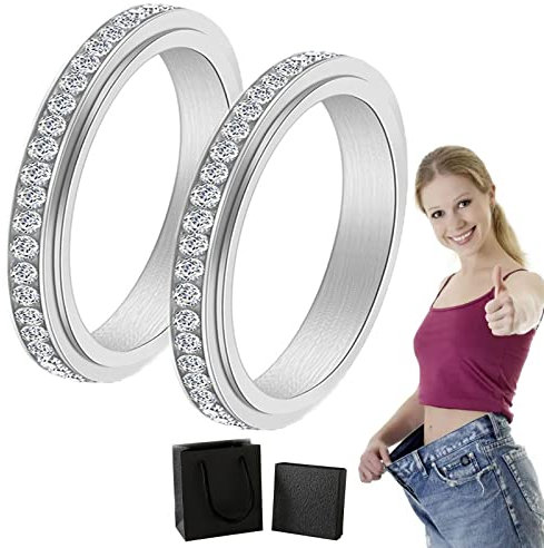 Donubiiu Vikanda Thermogenic Moissanite Spinner Ring, Vikanda Thermogener Moissanit Spinner Ring, Vikanda Spinner Ring, Stainless Steel Rings for Women Men (2 Silver,8)