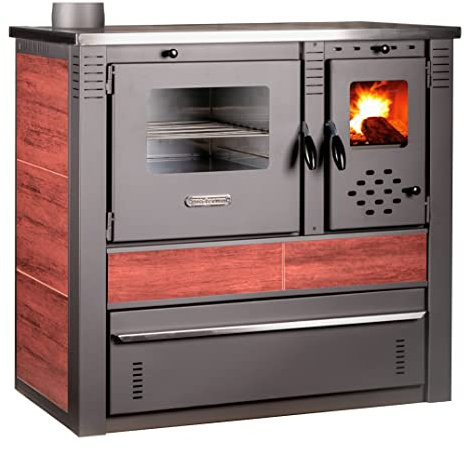 ProTermo Kaminofen Panonia - 10,54 kW Heizleistung - 90x51x85 cm Holzofen mit Backfach und Herdplatte (Rot-Links)