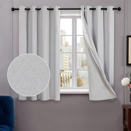 Deconovo 100% Blackout Curtains with Coating, 46 x 54 Inch Light Weight Eyelet Curtains for Bedroom, Silver Grey, 2 Panels