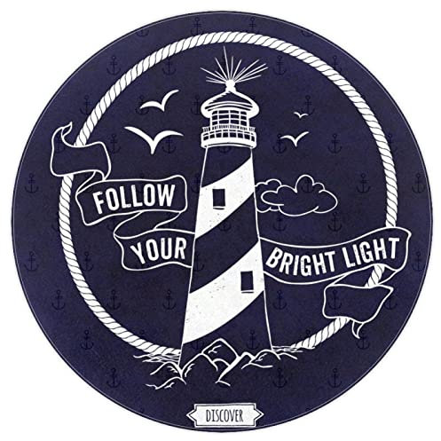 Teppiche für Schlafzimmer, Wohnzimmerteppiche, runder Teppich, runder Teppich,Leuchtturm Möwen Anker Marineblau