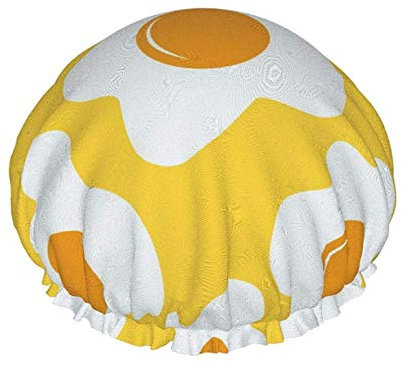 Fried Eggs On A Yellow Background Multi Functional Double Layer Waterproof Bath Cap Reusable Waterproof Beauty Salon Spa Bath Cap For Women