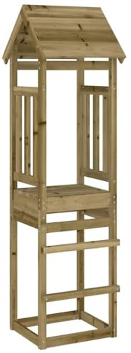 vidaXL Pine Play Tower 52.5x46.5x206.5 cm - Impregnated Wooden Playhouse for Backyard/Garden, Brown, Outdoor Children’s Playground Frame