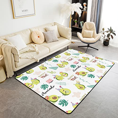Homemissing Avocado Area Rug 150x200cm Cute Cartoon Avocado Palm Tree Leaves Rugs Mat for Living Room Bedroom Tropical Fruits Pattern Decor Carpet Non Slip Area Runner Rug
