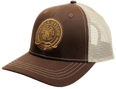 Smith & Wesson® Offiziell lizenzierte Trucker-Mütze für Herren, Verstellbarer Snapback, 6-Panel-Mesh-Baseballkappe, Einheitsgröße, Braun, Einheitsgröße