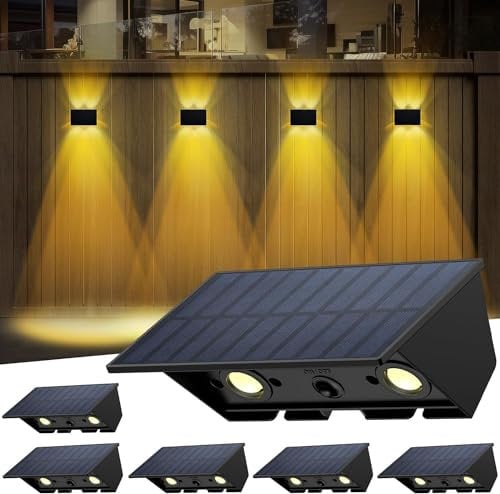 IIRARA Solar Wandleuchte Aussen, Solarlampen für Außen Nach Oben und Unten Beleuchtet, 4 LEDs, Wasserdichte Außenwandleuchten für Garten Balkon Terrasse Treppen solarleuchte Warmweiß 6er