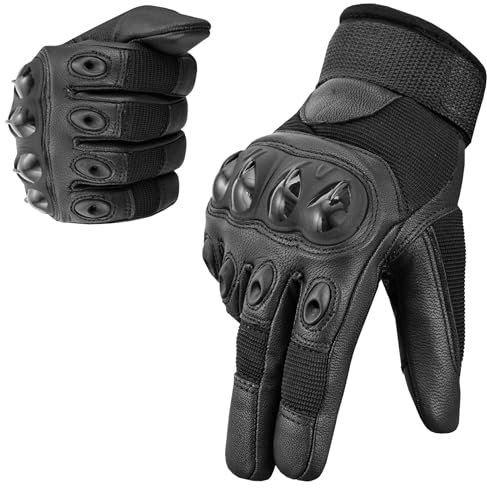 WESTWOOD FOX Premium Leder Motorradhandschuhe Herren Damen Touchscreen Winddichte Vollfinger Motorradhandschuhe für Rennen, ATV Reiten, Jagd, Klettern und Outdoor-Sportarten (SCHWARZ, M)