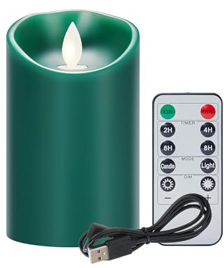 Koelaa Velas LED Recargables Parpadeantes Con Control Remoto, USB, Verde Sin Llama - Para Salón, Navidad, Boda, Fiesta, Decoración - 7.5 * 10cm