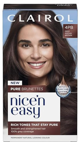 Clairol Nice n’ Easy Pure Brunettes Hair Colour | Pure and Rich Brown Tones | Smooth, Natural Hair Colour | With Pre-Colour Serum | 100% Grey Coverage | 4PB Deep Mocha Brown| Permanent Hair Dye