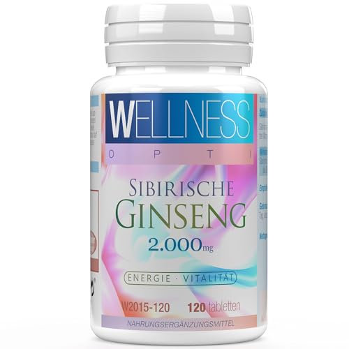 WELLNESS OPTI Sibirischer Ginseng - 120 Tabletten - Natürlicher Energiespender für zwei Monate - Tagesdosis 2.000 mg - Unterstützung für tägliche Aktivität und Geistige Leistung.
