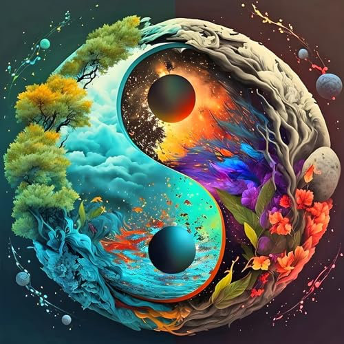 DPHERO Yin und Yang Diamant Painting Bilder für Erwachsene Anfänger,5D Tai Chi Diamond Painting Set,DIY Runde Steine Natur Diamant Kunst Kits, Diamant Painting für Zuhause Dekor 30x30 cm