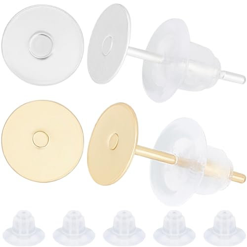 Beebeecraft 1 Box Mit 200 Stück Ohrstecker Zubehör 24 Karat Gold Und 925 Sterling Silber Plattiert Leere Ohrstecker Flache Runde Ohrstecker Mit 200 Stück Ohrmuttern Für Die DIY (Tablett: 6 mm)