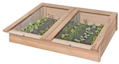 Mega Holz Frühbeet Gewächshaus Aufsatz aus Lärche 119x80x21 cm Hochbeet-Aufsatz aus Holz mit Abdeckung Treibhaus für den Garten Obst, Gemüse, Kräuter