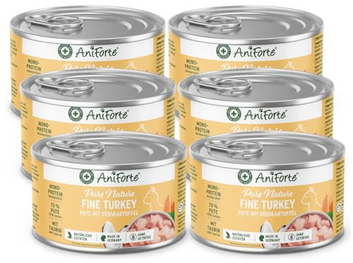 AniForte Fine Turkey Nassfutter für Katzen 6 x 200 g – Katzenfutter nass mit viel Truthahn & Gemüse, natürliches Futter für Katzen, Katze Nassfutter getreidefrei, hoher Fleischanteil