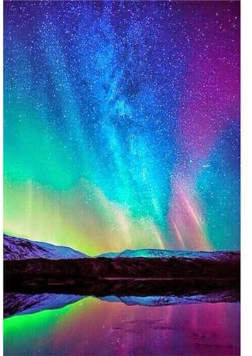 Bunte Aurora Borealis Diamond Painting Set,5D DIY Diamant Painting Bilder Voller Rundbohrer Kristall Stickerei Kreuzstich Kunsthandwerk Home Schlafzimmer Büro Wand Dekoration,25x45cm