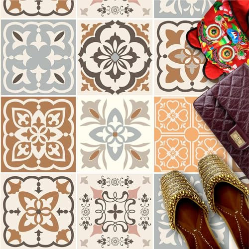 HUBDECO - Fliesenaufkleber - Küche, Badezimmer Deko - Klebefliesen - Bodenfliesen - Klebefolie Küche - Boden Schutzmatte - Selbstklebende Fliesen - 9 Stk. - Venezianisches Muster - 30x30cm