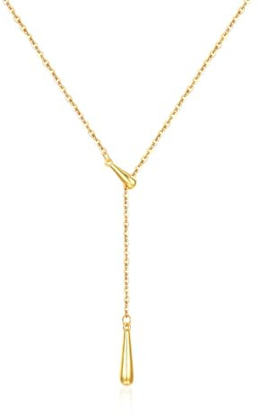 SILBERTALE 925 Sterling Silber Y Halskette Tropfen Verstellbare Gold Y Kette Modeschmuck für Frauen Damen 40+5cm