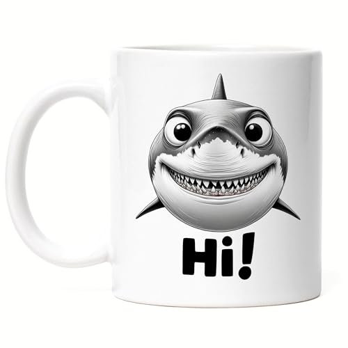 Hey!Print Hi Grinsender Hai Tasse Weiß - Lustiger Bildwitz