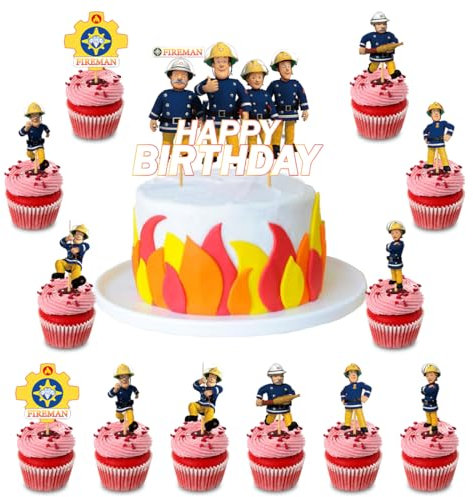 Feuerwehrmann Tortendeko, Feuerwehrmann Cake Topper Jungen, 25 Stück Geburtstagsdeko Feuerwehr Kinder, Kuchen deko