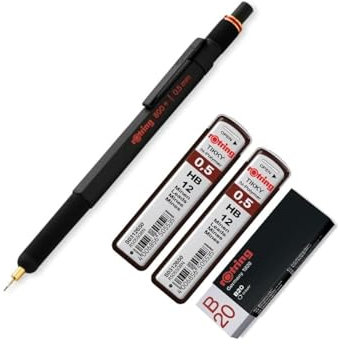 rOtring 800+ Druckbleistift und Touchscreen-Eingabestift Stifte | Drehbarer HB 0,5 mm Drehbleistift | 2 x 12 HB 0,5 mm Minen | B20 Radiergummi