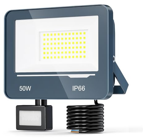 TOPAUBUB LED Strahler mit Bewegungsmelder Außen 50W 5000LM 1 Stücke - IP66 Wasserdicht LED Fluter Scheinwerfer 230V mit Bewegungsmelder Außen, 6500K Flutlichtstrahler Aussenstrahler für Garten