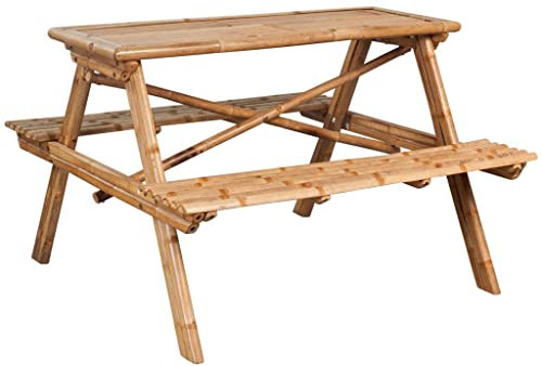 SDWEHO7 Picknicktisch Bambus Kombibank Gartenbank Sitzgarnitur Holzbank Tisch Picknick Tisch Picnic Table Picknickbank für Garten, 115x115x81 cm