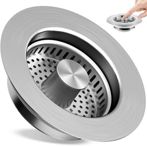 CVIUYO Kitchen Sink Plug, Kitchen Sink Strainer, 304 Stainless Steel Pop Up Sink Plug Replacement, Sink Plugs Universal for UK Sink, Anti-Clogging, Prevent Odor, Effective Water Storage, Fast Drainage